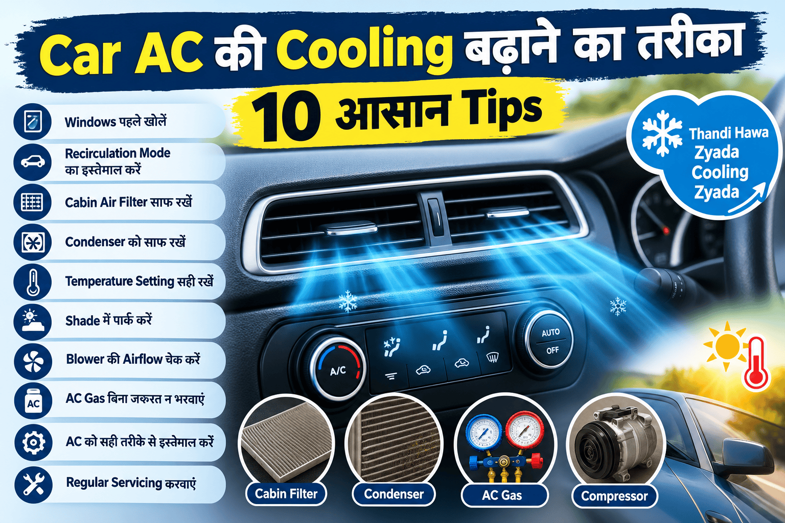 Car AC की Cooling बढ़ाने का तरीका: 10 आसान Tips