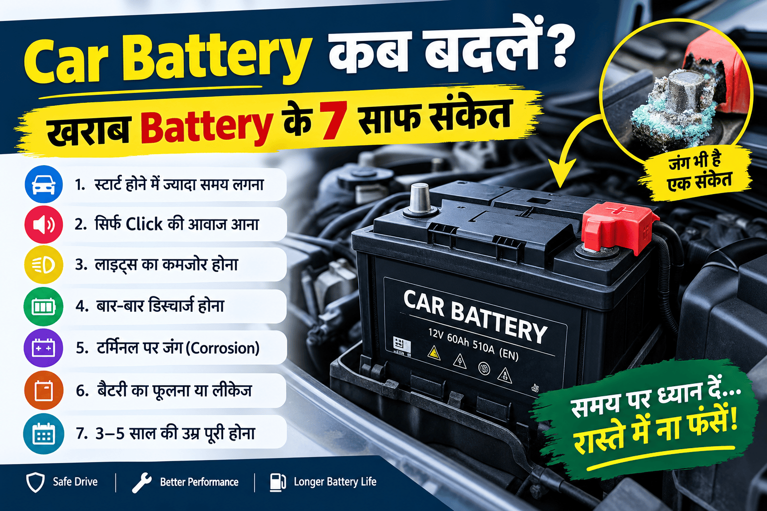 Car Battery कब बदलें? खराब Battery के 7 साफ संकेत