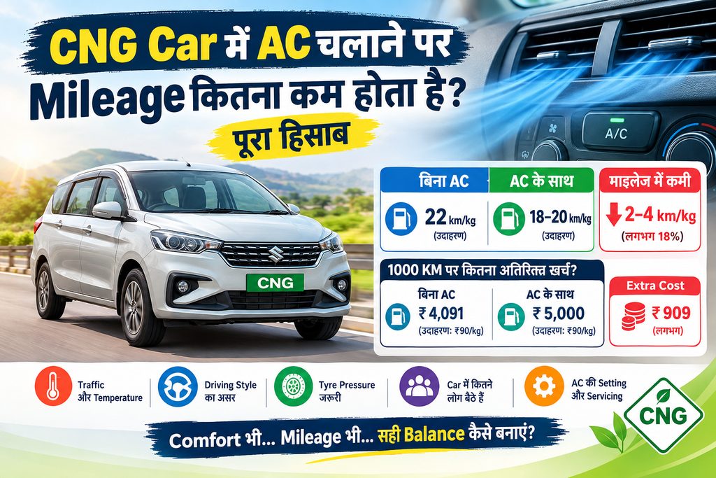 CNG Car में AC चलाने पर Mileage और Extra CNG Cost