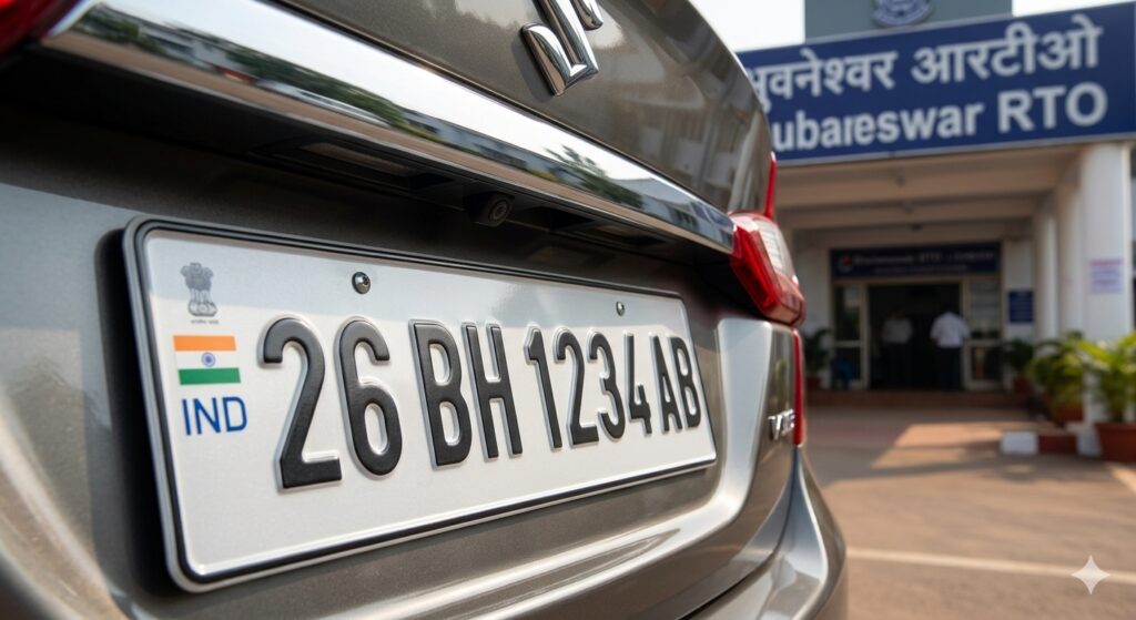 Close up of Maruti Ertiga front bumper with BH series number plate